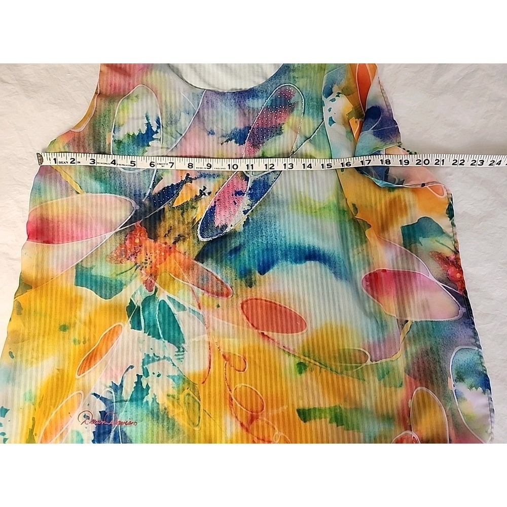Dawn Davis Women's Large Watercolor Sleeveless Blouse Art-2-Wear Butterfly Bling - Picture 5 of 9